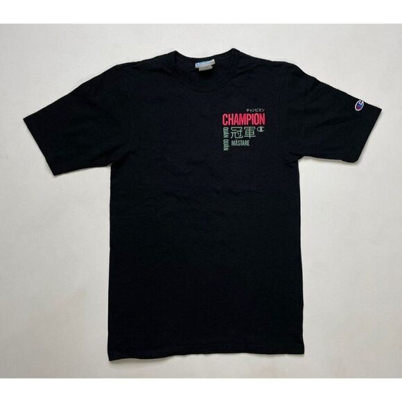 Champion Logo Different Languages T-shirt Men Small Black Short Sleeve - Picture 2 of 4